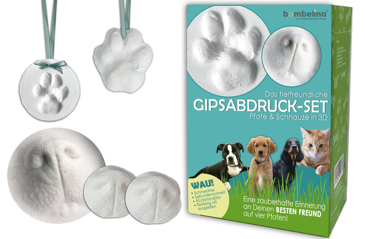 bambelina® Gipsabdruck Set Hundepfote und Hundenase. Verewigen Sie die Pfote + Schnauze vom Hund in