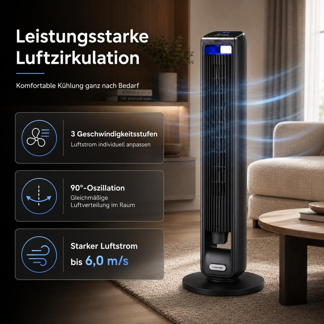 KALORIK Turmventilator VT2200 107cm Leise, 2-in-1 Standventilator mit Aroma-Box, 55W starker Wind 6m