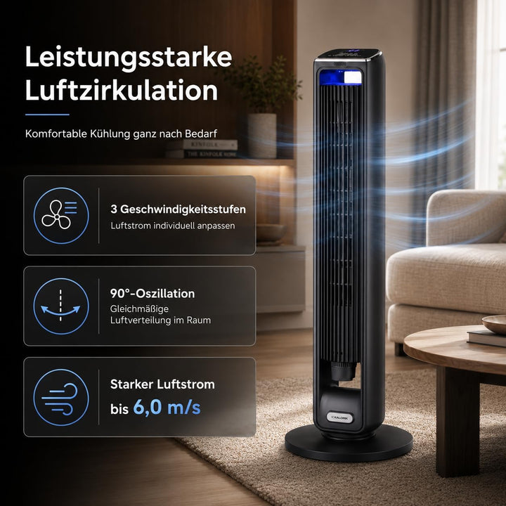 KALORIK Turmventilator VT2200 107cm Leise, 2-in-1 Standventilator mit Aroma-Box, 55W starker Wind 6m