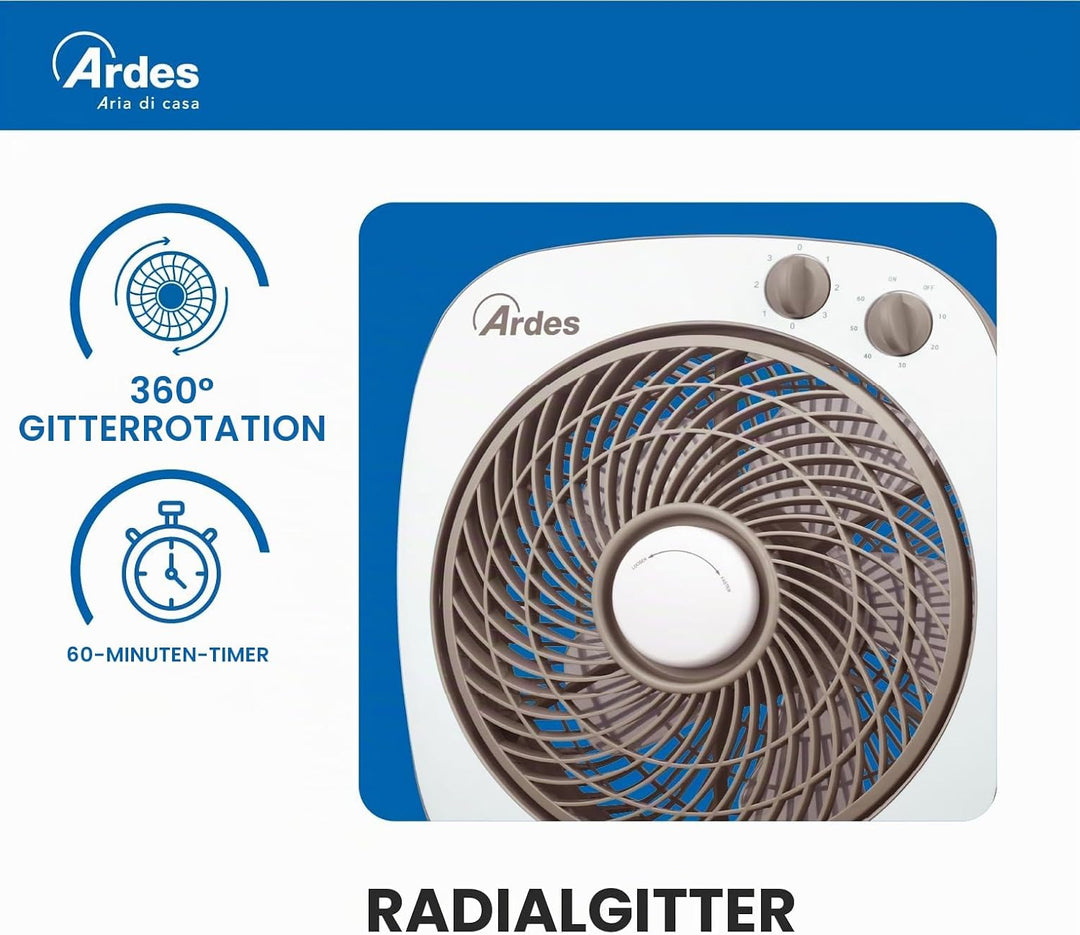ARDES - Tragbarer Tisch- oder Bodenventilator mit 6 Flügeln und 3 Intensitätsstufen und 360-Grad-Dre