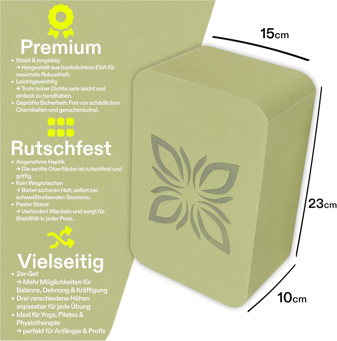 OMNANA® RAISE™ Yoga Block EVA 2er Set – Yogablock rutschfest & superleicht – Hochdichter Schaumstoff