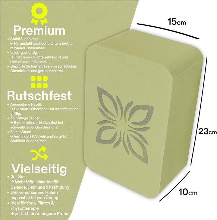 OMNANA® RAISE™ Yoga Block EVA 2er Set – Yogablock rutschfest & superleicht – Hochdichter Schaumstoff