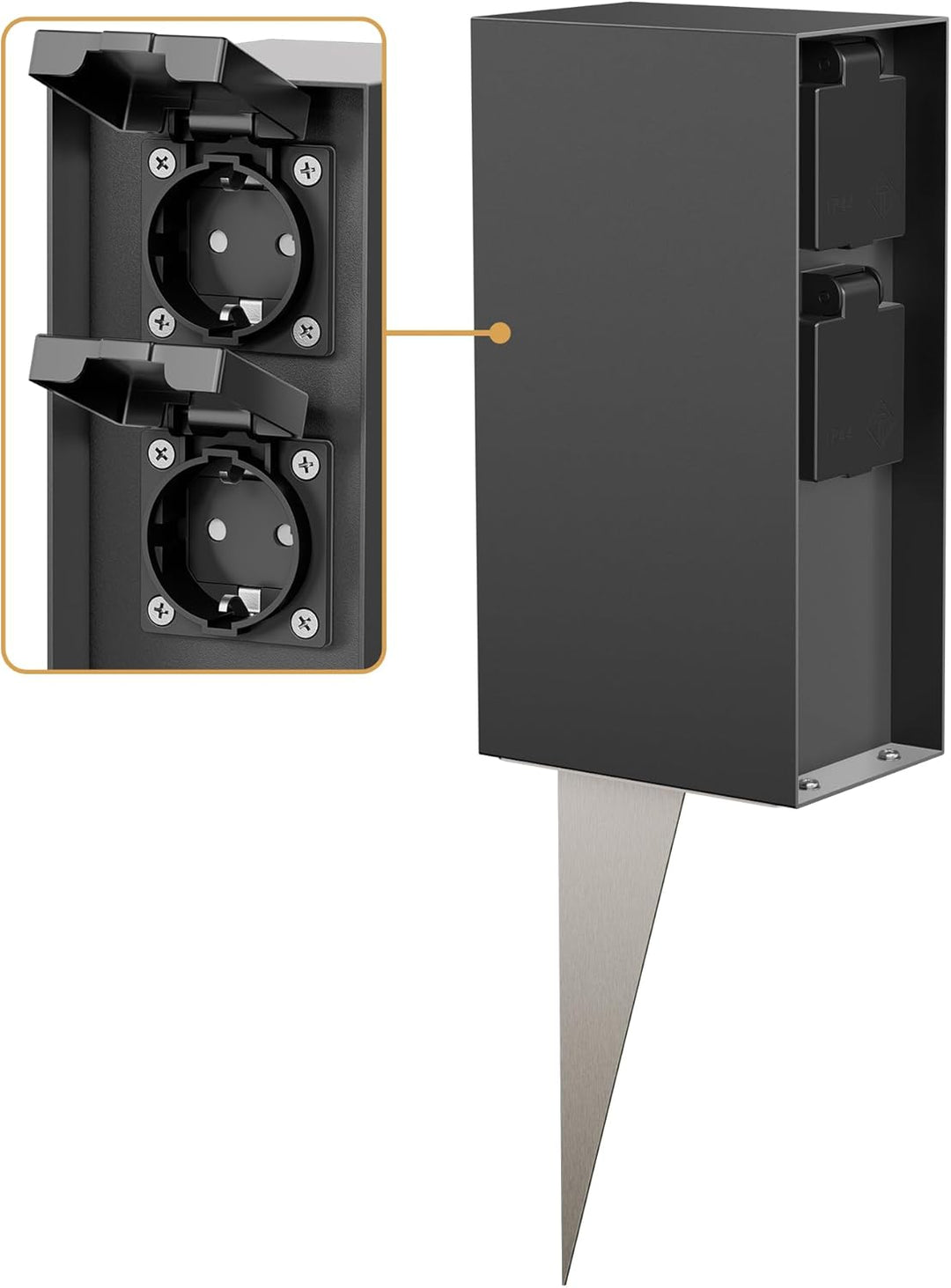 ledscom.de Garten-Steckdosen-Säule POMI mit Erdspiess für aussen, IP44, 4-Fach, anthrazit, eckig, 23