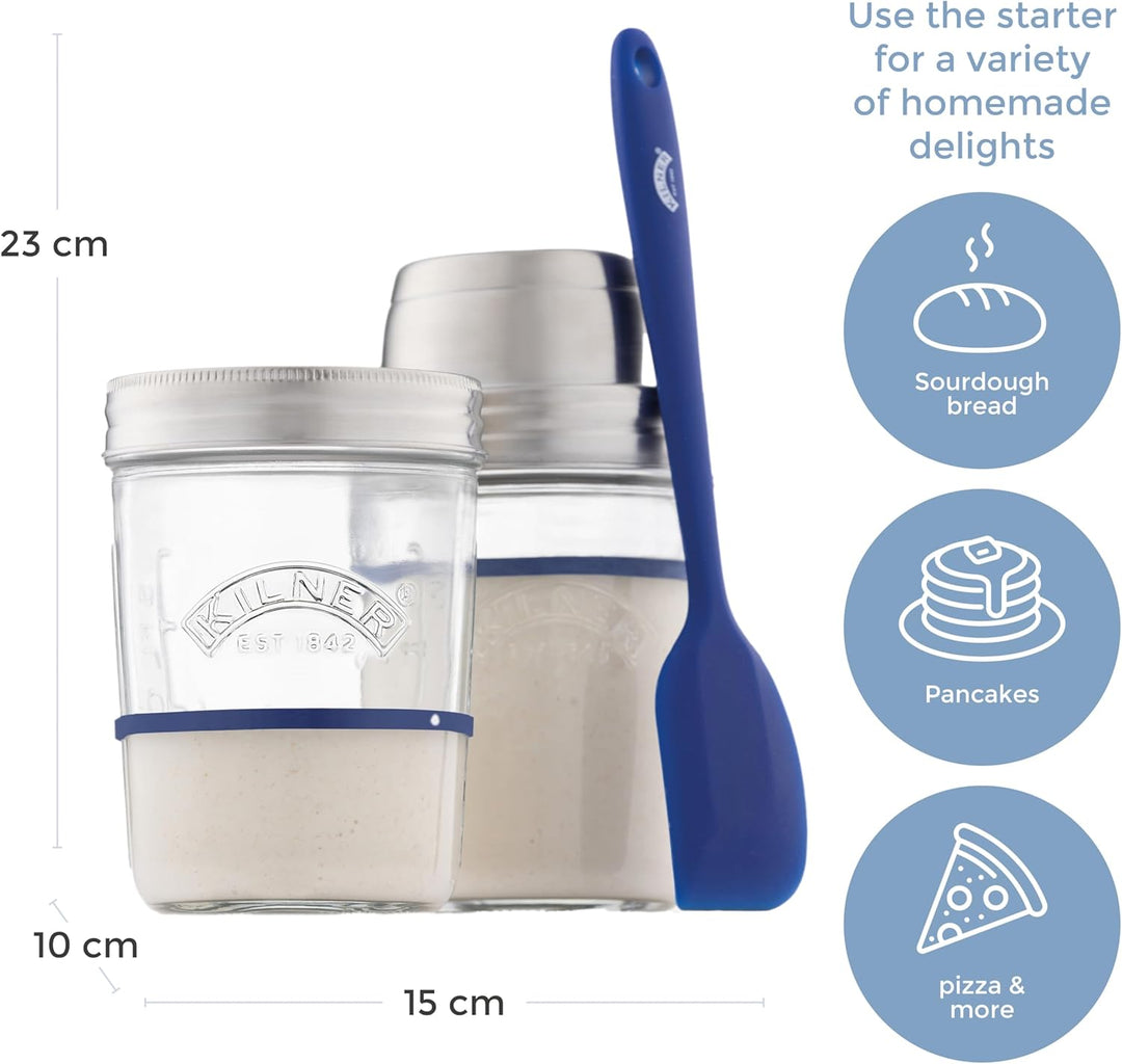 Kilner Sauerteig Starter Set 5-teilig / 350 ml / Glas mit Messbecher-Deckel, Weithals-Glas, Gummirin