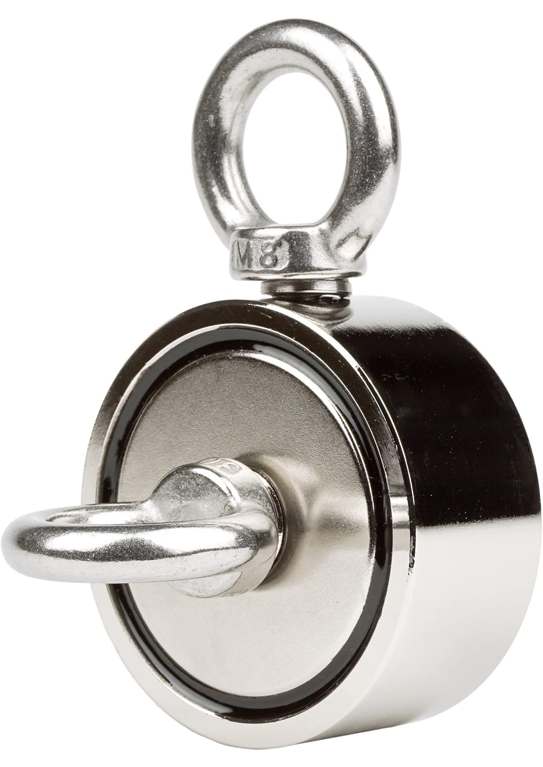 SENSEI Magnet 150 kg, Doppelseitiger Neodym-Magnet N52 mit 2 Ösen oben und seitlich, Ø6 x H2,7 cm, M