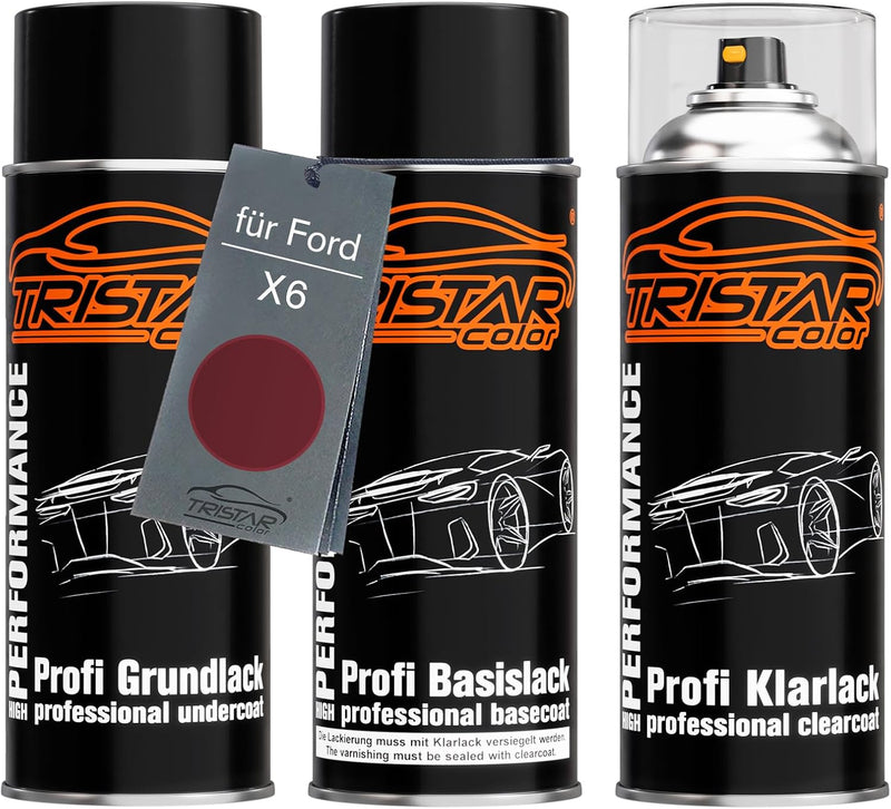 Autolack Spraydosen Set für Ford X6 Nouveau Red Perl Grundlack Basislack Klarlack Sprühdose 400ml