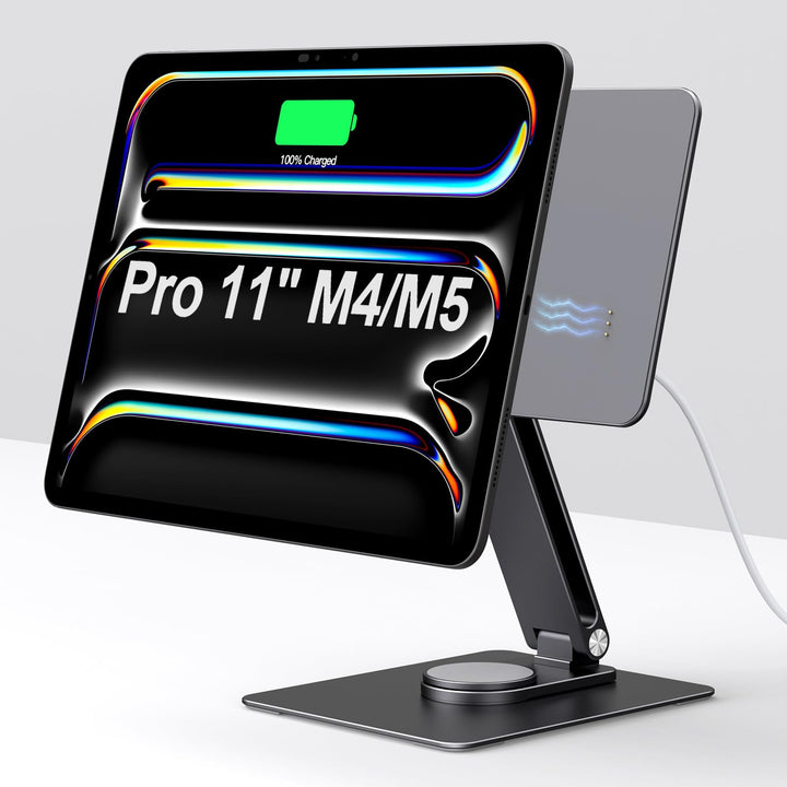 Magnetischer Tablet-Ständer mit kabelloser Ladefunktion, 18 W, 360° drehbarer Aluminiumhalter für iP