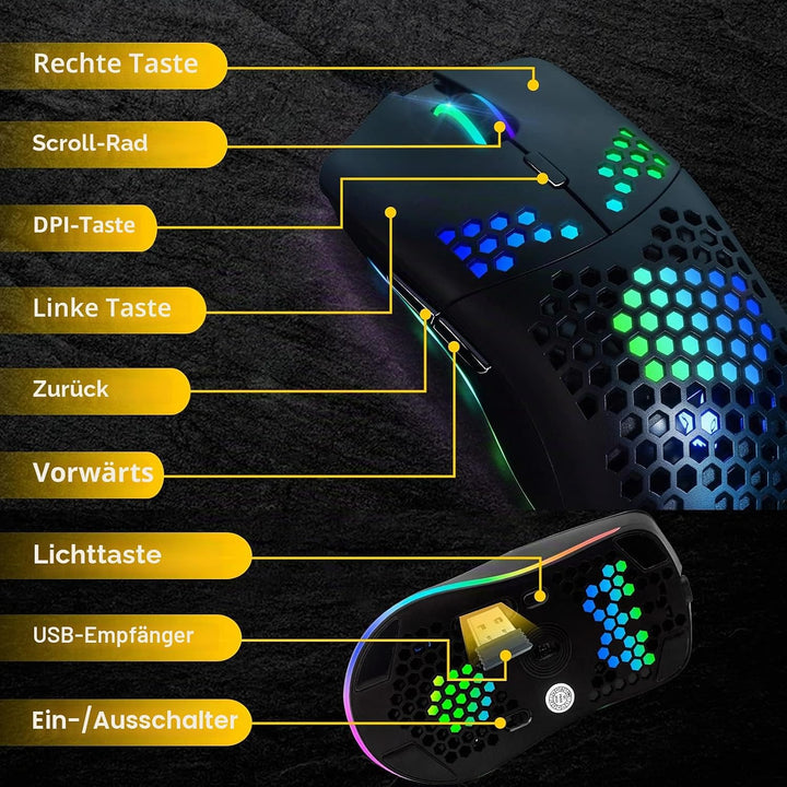 Kabellose Gaming ,Computer-Maus mit Honeycomb-Gehäuse, 11 RGB-Chroma-Hintergrundbeleuchtung, 3.400 D