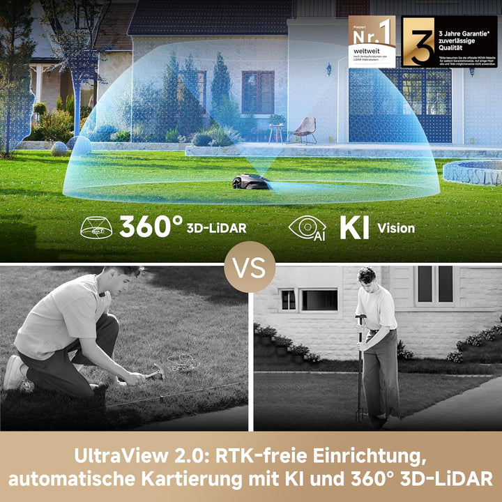 MOVA LiDAX Ultra 1600 Mähroboter ohne Begrenzungskabel mit 4G, 1600 m² LiDAX Ultra 1600 Grau, LiDAX