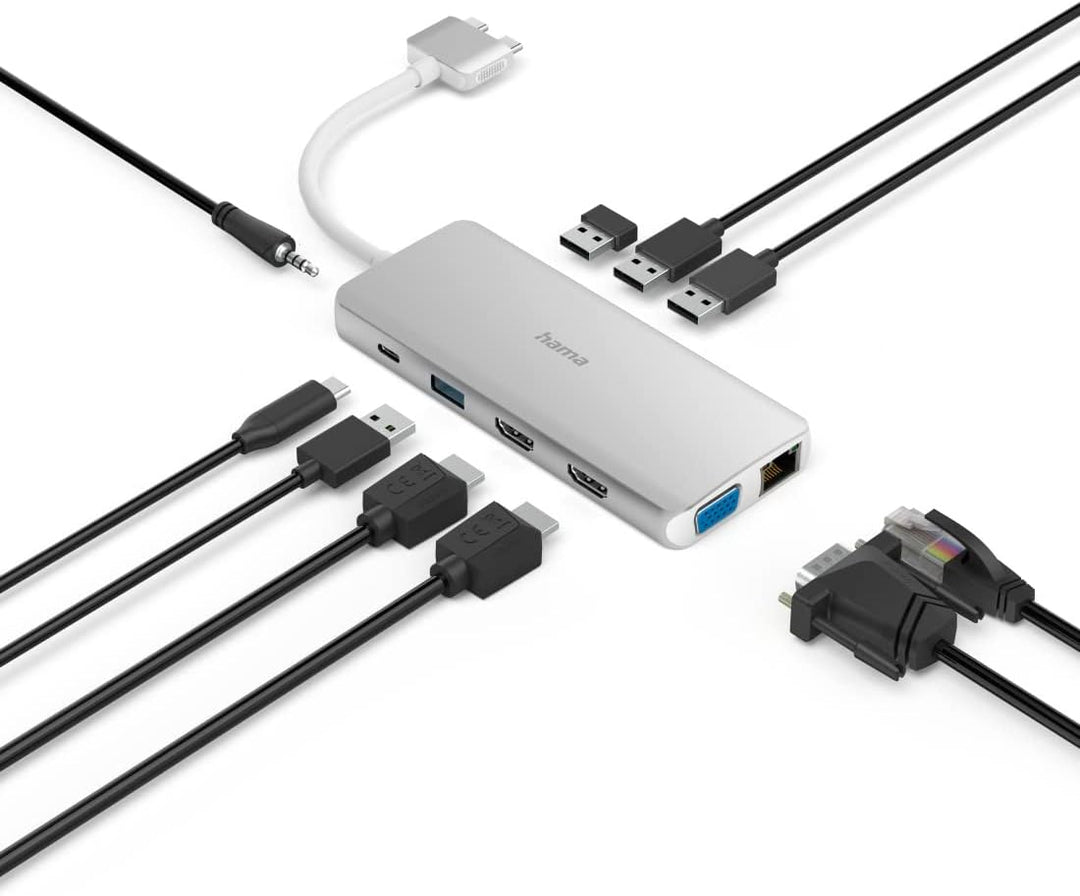 Hama USB C Hub 12 Ports Dockingstation für Apple MacBook Pro/Air (2x HDMI, 1x VGA, 4x USB-A, 1x USB-