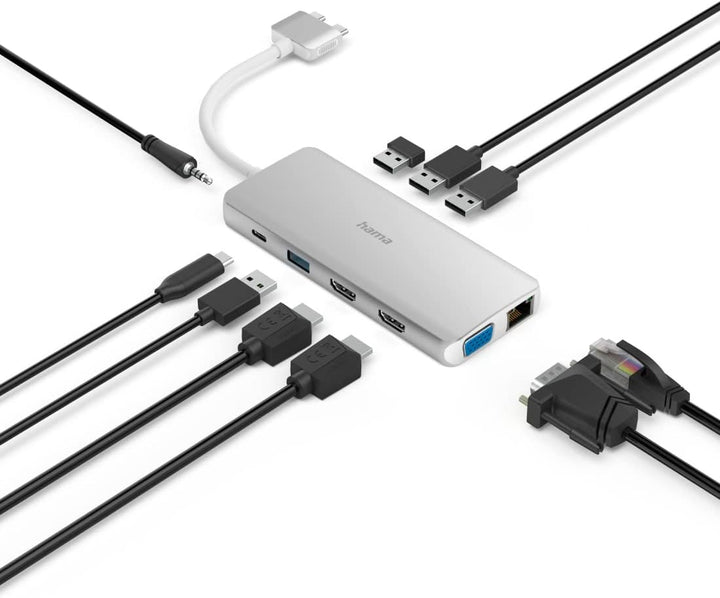 Hama USB C Hub 12 Ports Dockingstation für Apple MacBook Pro/Air (2x HDMI, 1x VGA, 4x USB-A, 1x USB-