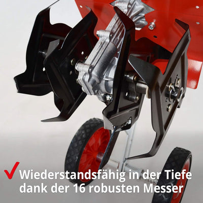 Benzin Gartenhacke (NEU) Effektive Bodenbearbeitung mit 25 cm Arbeitsbreite – 2-Takt Motor – 16 hart