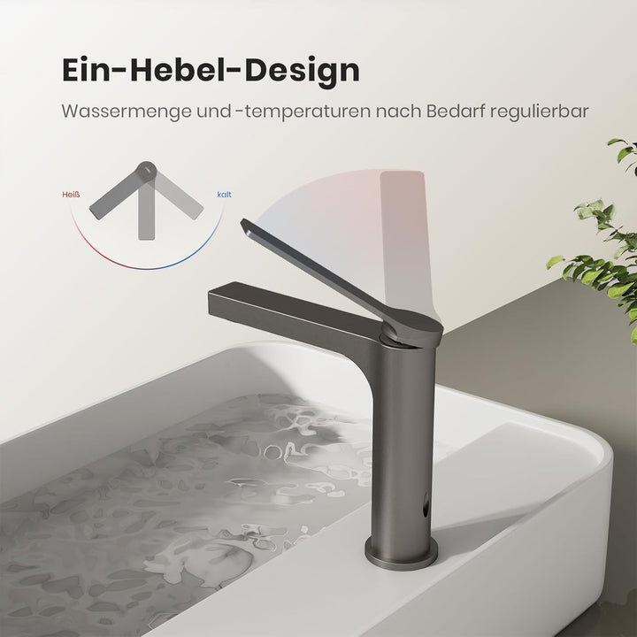 EMKE Wasserhahn Bad Anthrazit Matt, 195 x 173 x 46 mm, Messing, Keramikkartusche, Badarmatur, Mischb
