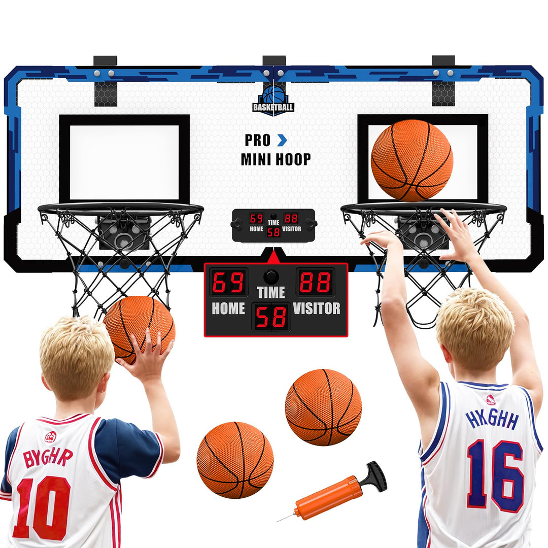 HYES 2 Player Basketballkorb für Kinder, Dual Shot Mini Basketballkorb mit Scoreboard 4 Balls Pumpe