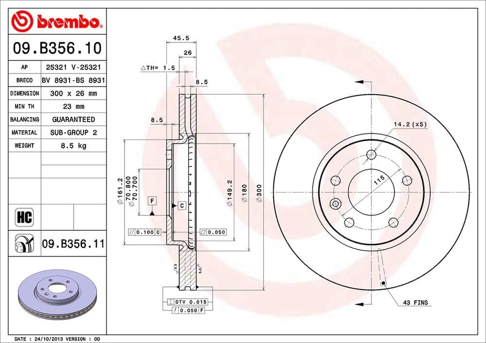 Brembo 09.B356.11 Brembo 09.B356.11 - Vordere Bremsscheibe mit UV-Lackierung