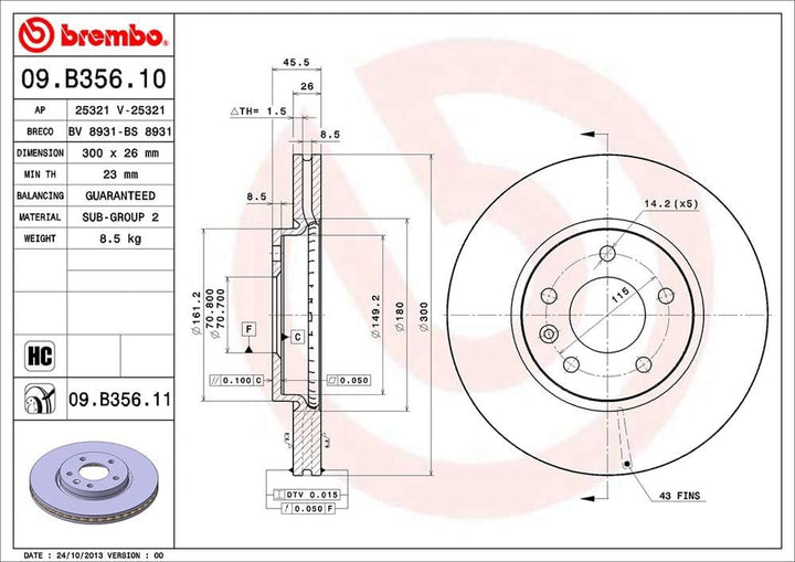 Brembo 09.B356.11 Brembo 09.B356.11 - Vordere Bremsscheibe mit UV-Lackierung