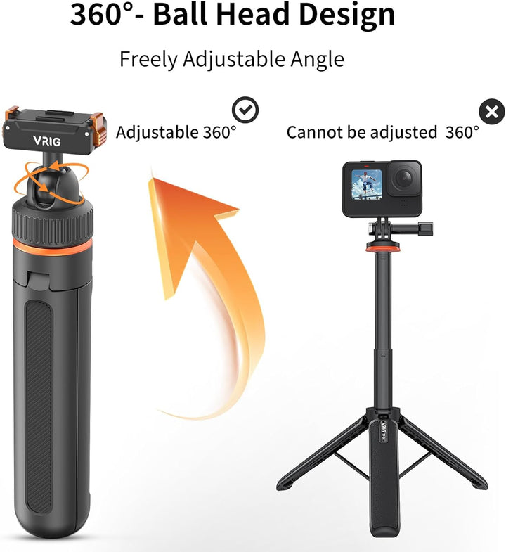 VRIG 40cm Mini Selfie Stick Stativ für DJI Osmo Action 5 Pro/4/3, 360°-Kopf-Verlängerungsstativ, mag
