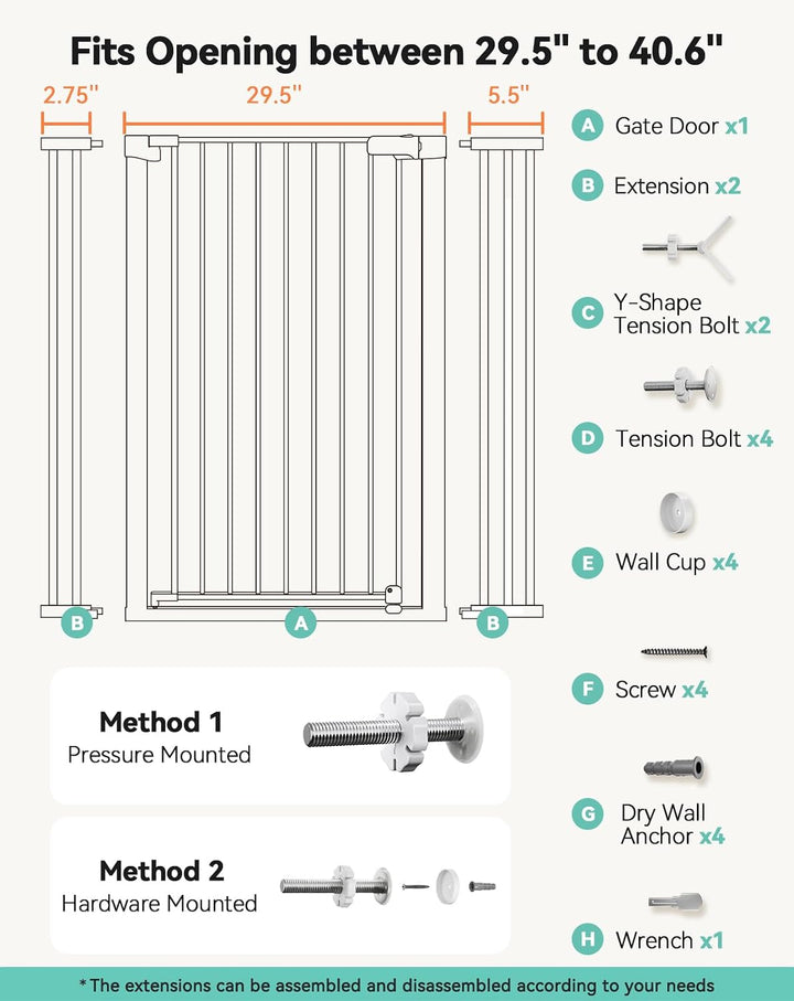 COMOMY 107 cm Extra Hoch Türschutzgitter, 75-103 cm Breit Treppenschutzgitter ohne Bohren, Türgitter