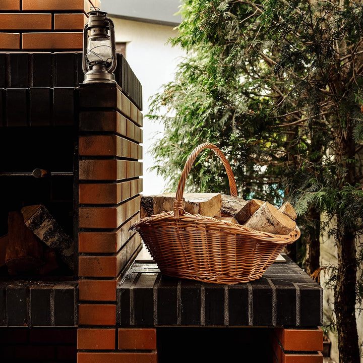 Creative Home Gross Holztrage Rattan Kaminholzkorb Kaminkorb Tragekorb | 60 x 40 x 39 cm | Aufbewahr
