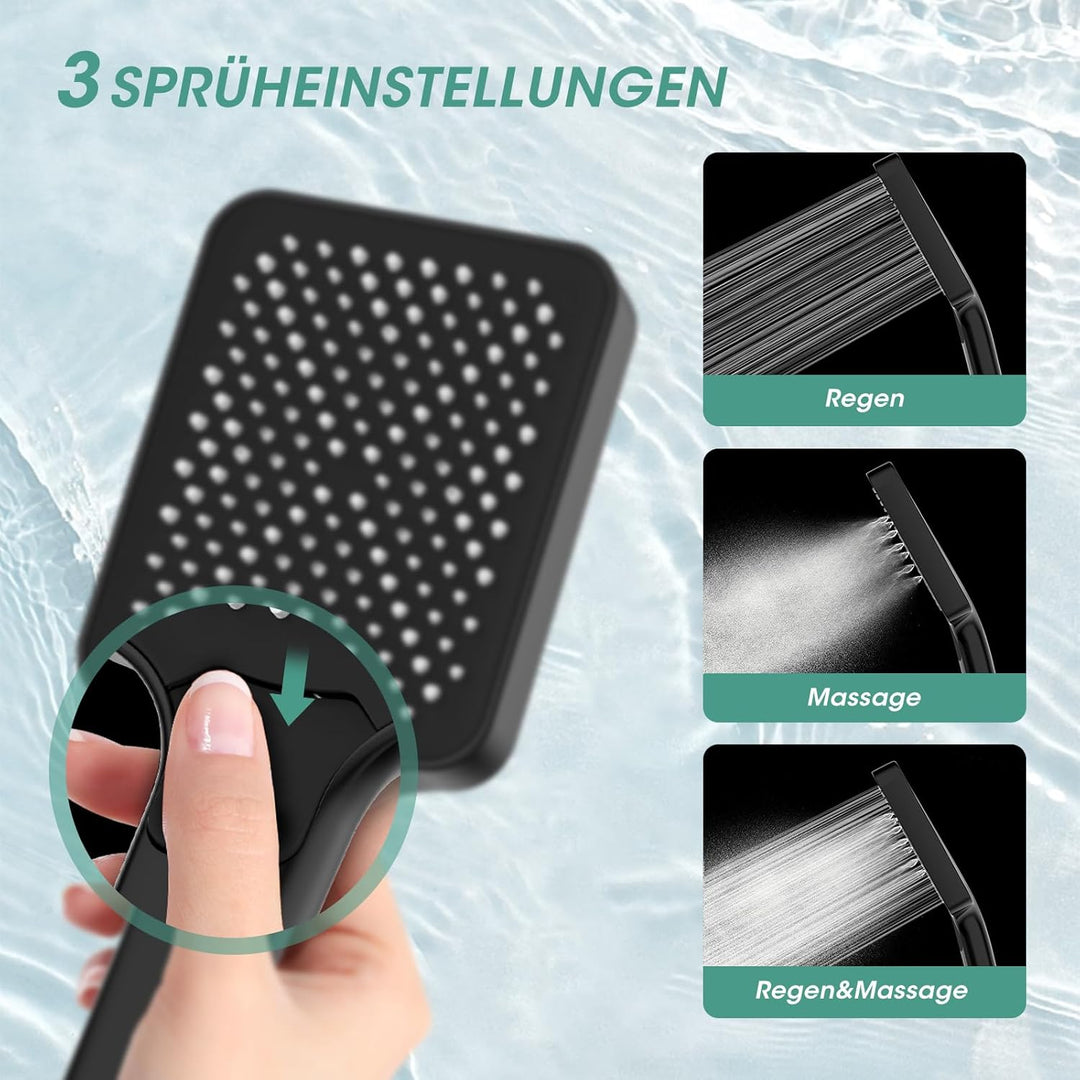 FASDUNT Duschkopf mit Schlauch 2M, Hochdruck Duschkopf Regendusche mit 9.5L/min Durchflussbegrenzer