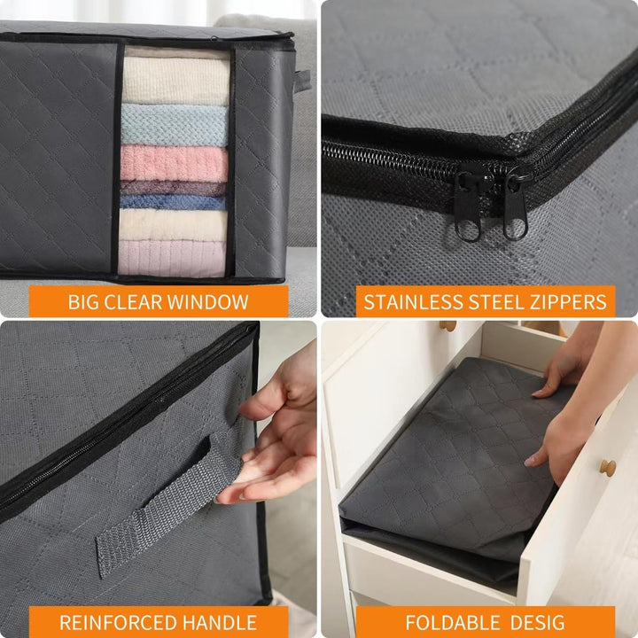 6 Stück 35L Aufbewahrungstasche, Aufbewahrungsbox mit Deckel, Grosse Kleideraufbewahrung Umzugskarto