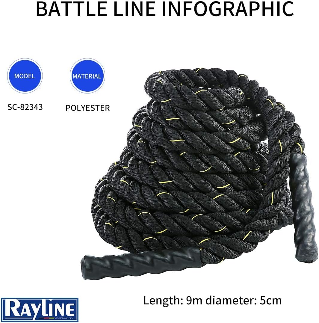 Rayline Trainingsseil Battle Rope Sportseil Tau 15m Training-Fitness-Bodybuilding-Gymnastik-Aerobic-