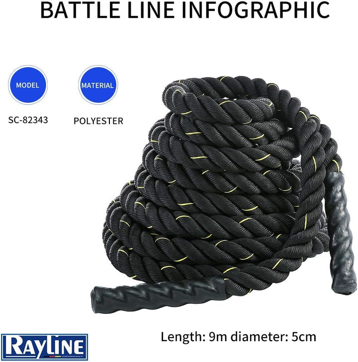 Rayline Trainingsseil Battle Rope Sportseil Tau 15m Training-Fitness-Bodybuilding-Gymnastik-Aerobic-