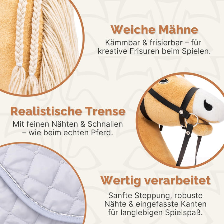 Hobby Horse Set – Grosses Steckenpferd für Kinder mit Decke & Fliegenhaube | Komplettes Hobby Horsin