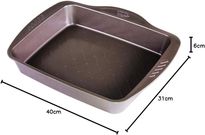 Pyrex Bräter Handlich Metall asimetria grossen rechteckig 40 x 31 cm, braun, 1
