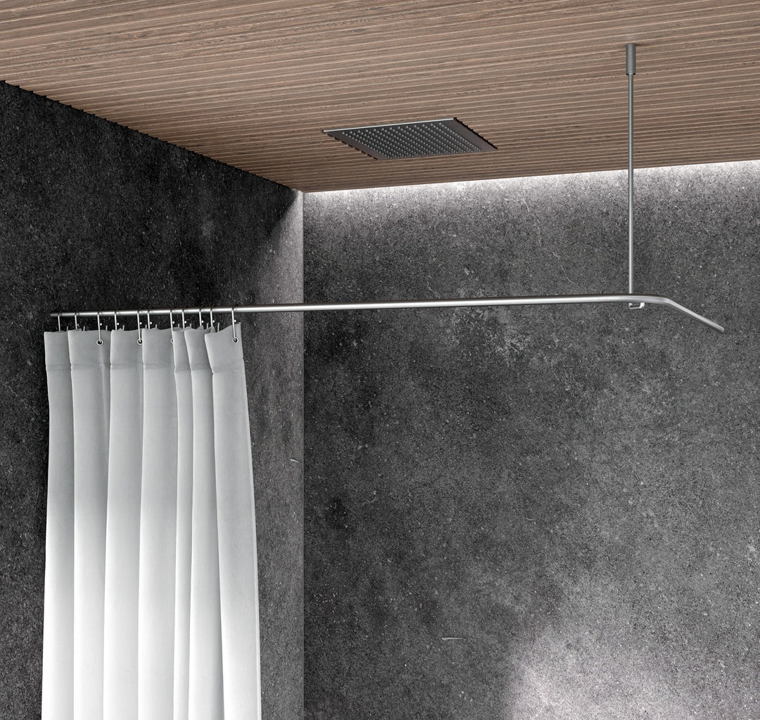 PHOS Edelstahl Design, DSE850, L-Form 85 x 85 cm, Duschvorhangstange, Deckenträger einkürzbar, echte
