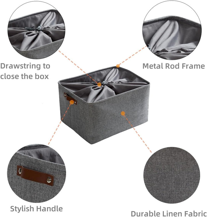Mangata Faltbare Aufbewahrungskörbe mit Deckel,[4 Pack] Grau Canvas-Stoff Aufbewahrungsbox für Spiel