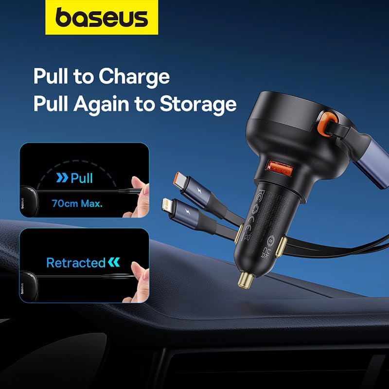 Car Charger Baseus Enjoyment USB with USB-C Cable and Lightning 60W (Black), C00057802111-02
