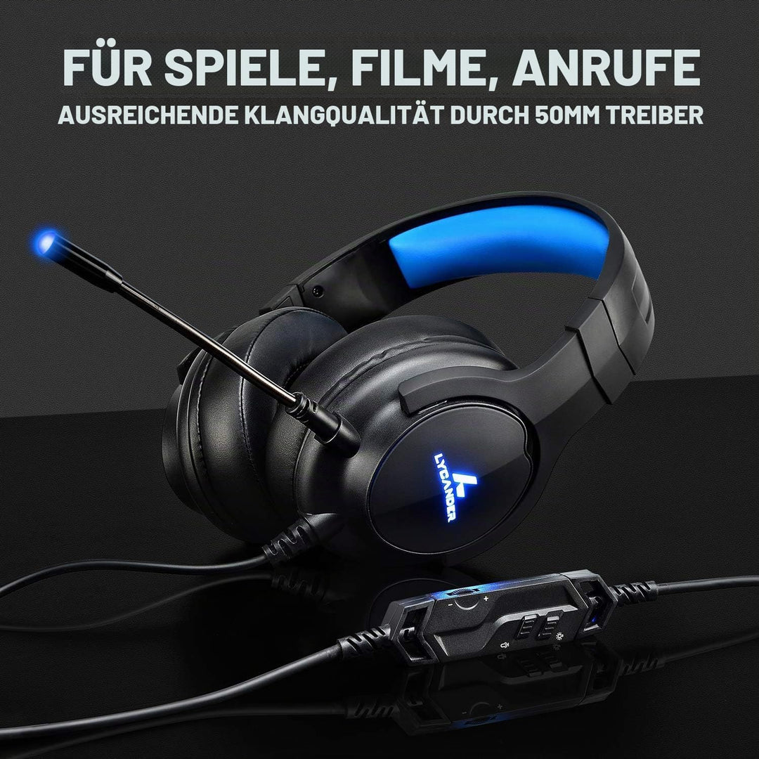 LYCANDER Gaming-Headset mit Mikrofon und LED-Licht, 3,5 mm Eingang, für PC, PS4, Xbox One, Nintendo