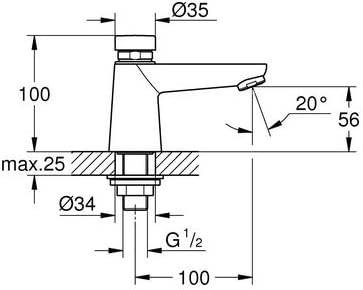 GROHE Euroeco CT Spezialarmaturen - Selbstschluss-Standventil (DN 15, für kaltes oder vorgemischtes