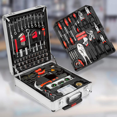 tectake® Werkzeug Set im Aluminium Koffer, Werkzeugkoffer gefüllt 799-tlg., Tool Werkzeugwagen fahrb