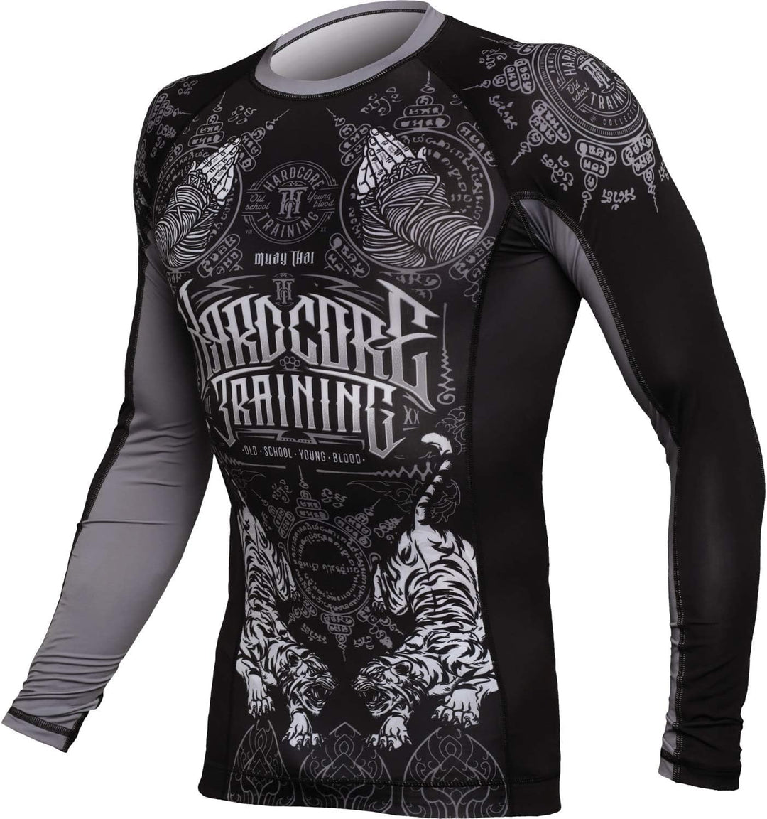 Hardcore Training Rash Guard Men's Kompressionshemd Herren Lange Ärmel Grappling Jiu Jitsu MMA Fitne