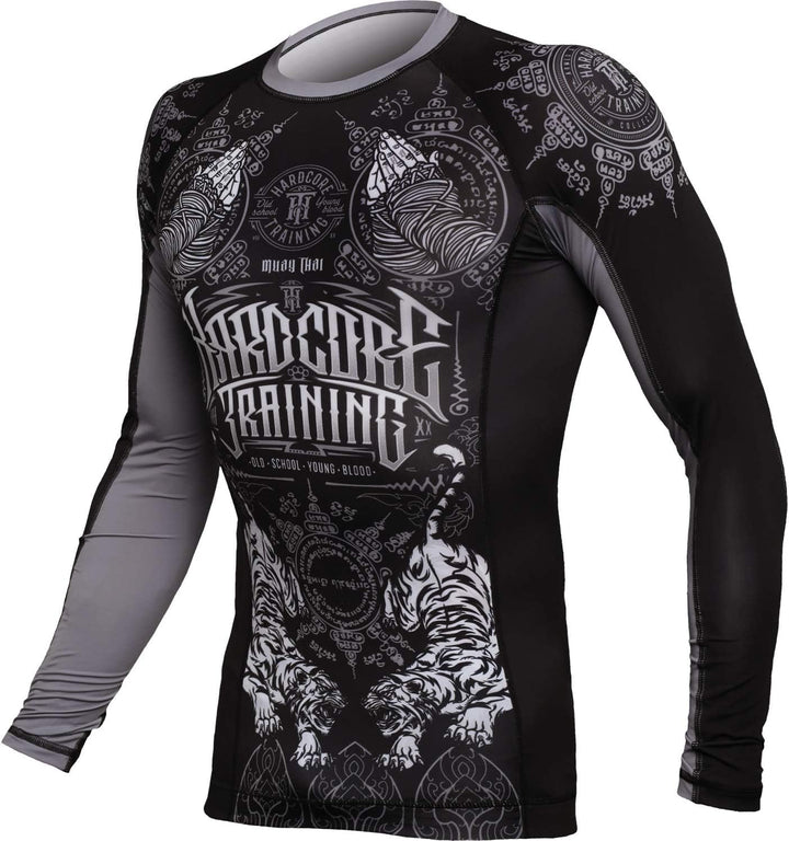 Hardcore Training Rash Guard Men's Kompressionshemd Herren Lange Ärmel Grappling Jiu Jitsu MMA Fitne