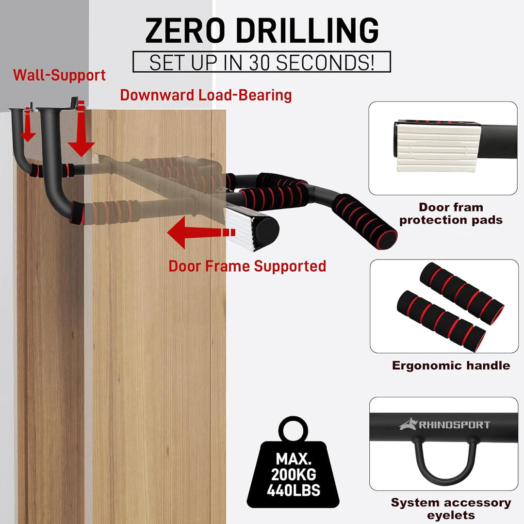 Klimmzugstange für Türrahmen – Pull Up Bar Doorway mit Multigriff-Positionen Griffen – Ohne Bohren,