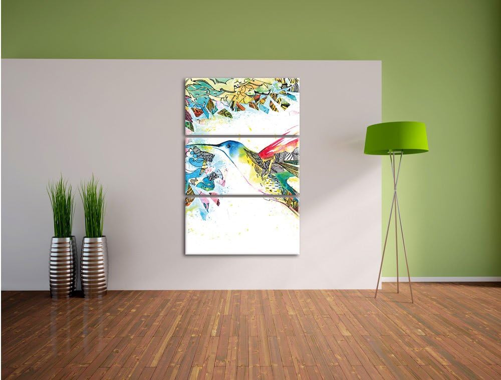 Pixxprint Kolibri Kunst als Leinwandbild/Grösse: 3 Teilig (120x80) cm/Wandbild/Kunstdruck/fertig bes