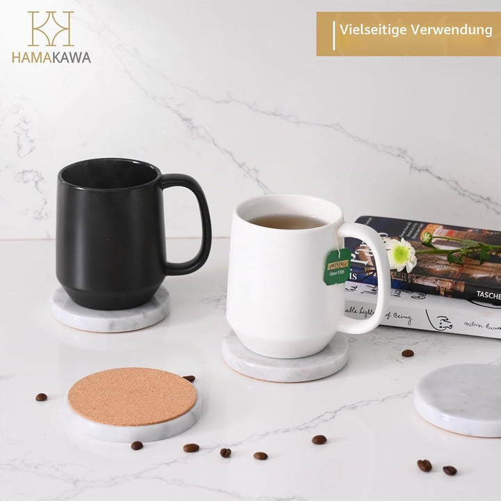 Echte Naturmarmor Untersetzer 4er Set, Carrara Weisser Kalkstein Untersetzer 10cm, Moderner Runder S