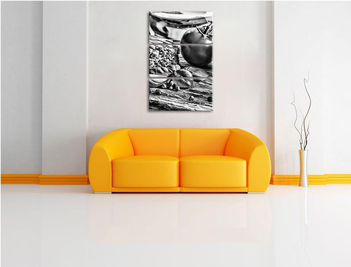 Pixxprint Spaghetti mit Tomaten und Parmesan als Leinwandbild/Grösse: 3 Teilig (120x80) / Wandbild/K