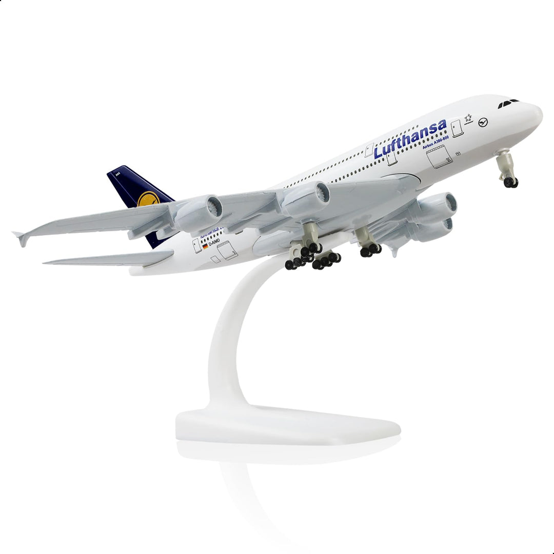 QIYUMOKE 1/300 Metallflugzeugmodell für Lufthansa A380 mit Ständer (7.5 Zoll), geeignet für Luftfahr
