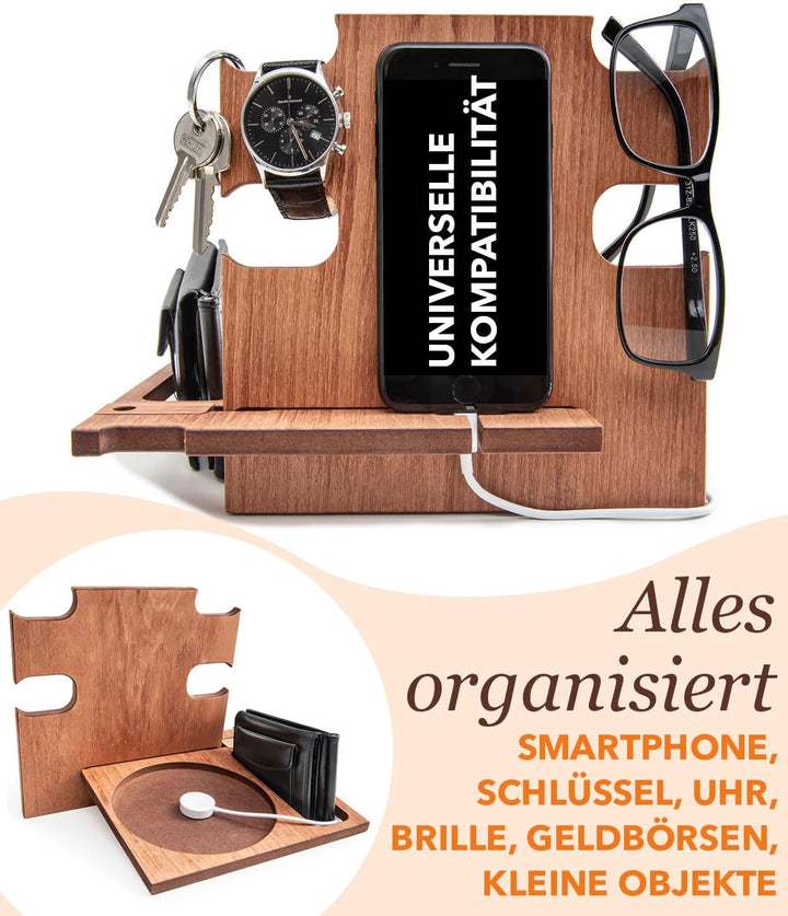 Dockingstation aus Holz, Schreibtischorganisator, Aufbewahrungshalter - Geschenkidee für Männer, Wei