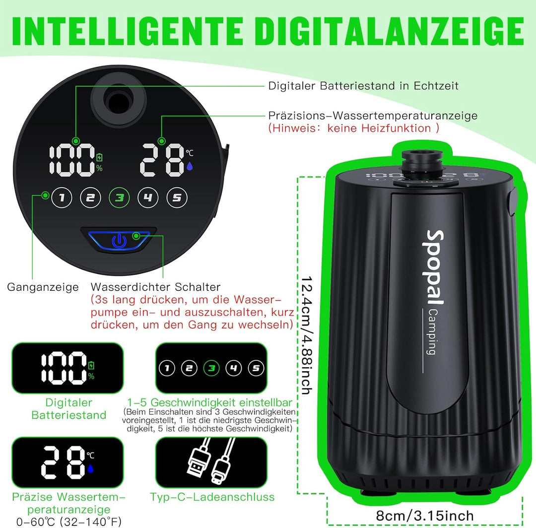 Spopal Camping Dusche, [10000mAh] Campingdusche Tragbare mit 20L Klappbarer Eimer, Camping Dusche Ak