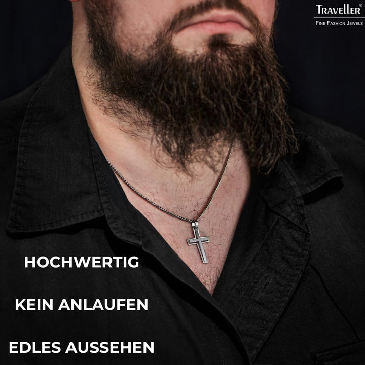 Traveller Kreuz Anhänger mit Kette - Herren - Edelstahl - Made in Germany - 2 cm - 50 cm 171005