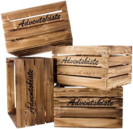 flambierte/braune Obstkiste mit Aufschrift Adventskiste 50cm x 40cm x 30cm 8er set Weihnachten Kiste
