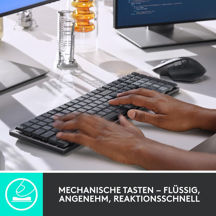 Logitech MX Mechanische kabellose beleuchtete Performance-Tastatur, Taktile leise Tasten, Hintergrun
