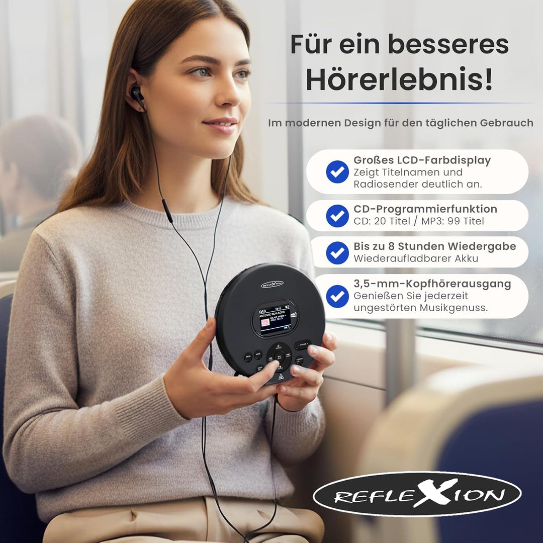 Reflexion PCD540DAB Tragbarer CD-Player, Discman, Walkman mit DAB+/PLL-FM-Radio - Antishock-System -