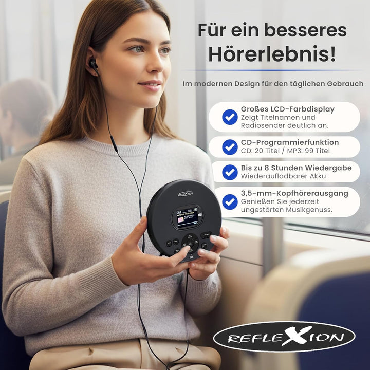 Reflexion PCD540DAB Tragbarer CD-Player, Discman, Walkman mit DAB+/PLL-FM-Radio - Antishock-System -