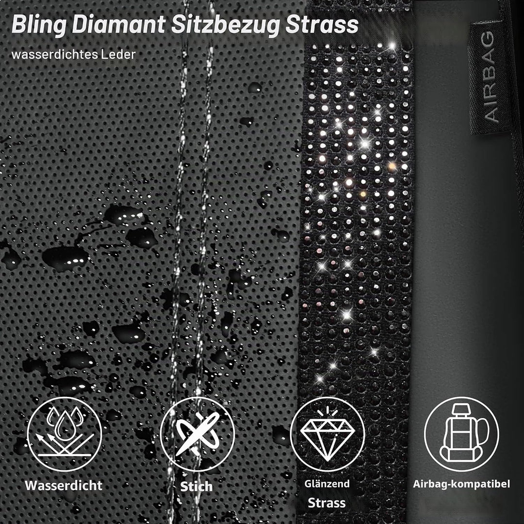 CAR PASS Wasserdicht Leder Autositzbezüge, Bling Diamant Komplettset Sitzbezug, Glänzend Kristall Gl